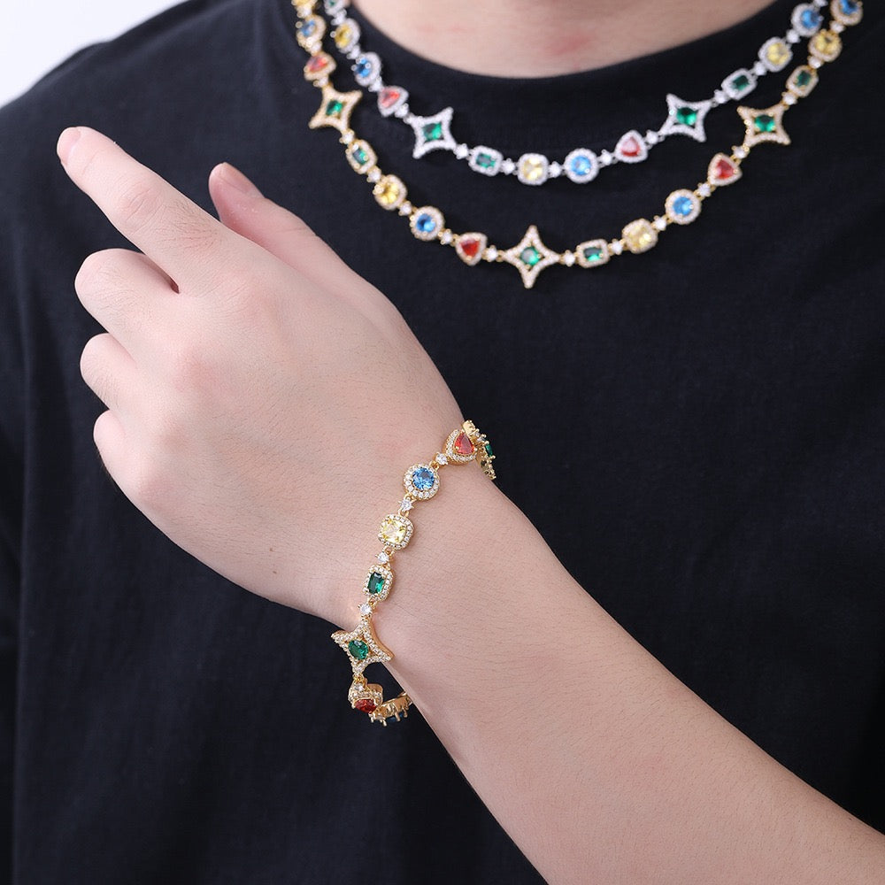 SSS - Sapphire stars Multi gemstone and diamond charm Necklace