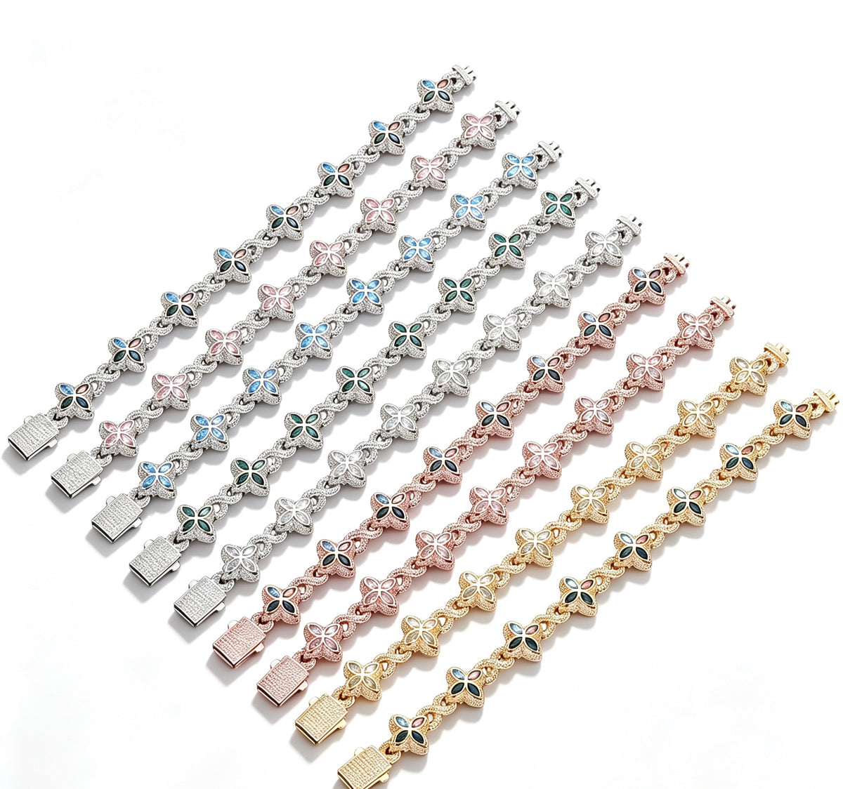 SSS - Four leaf Clover Multi color sapphire butterfly link bracelet