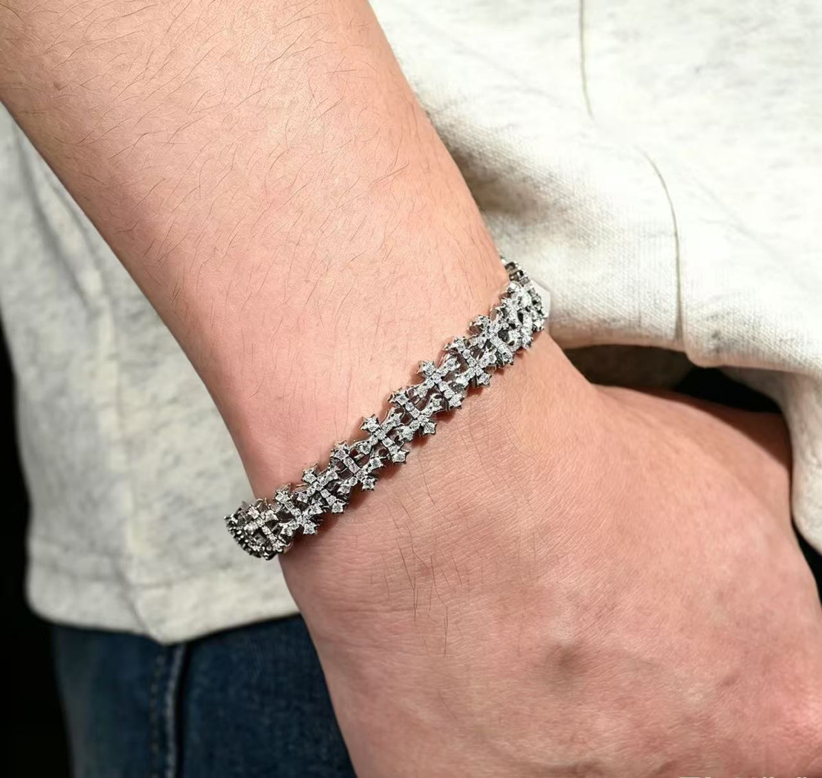 SSS - Multi Cross Link Moissanite diamonds bracelet S925
