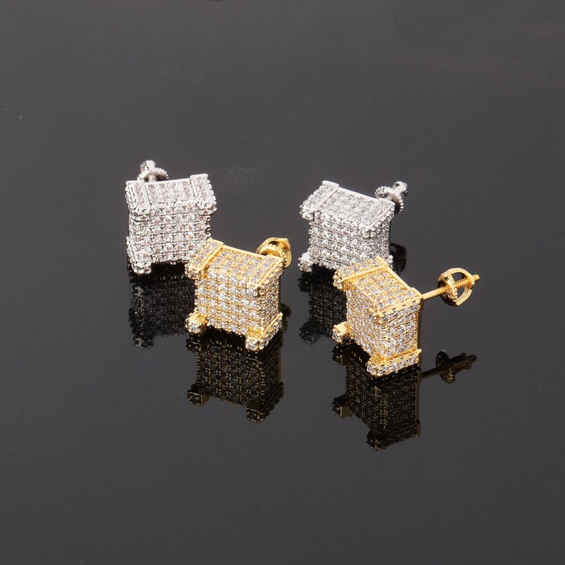 SSS - Icedout Square Cubic stud Moissanite Diamond Earrings