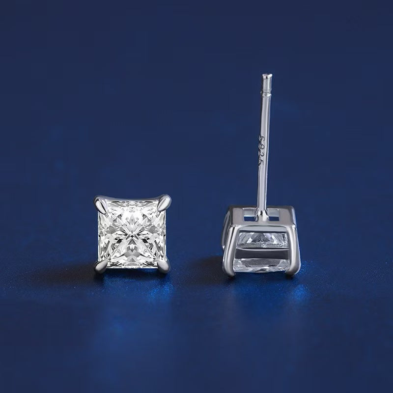 SSS - 4 prongs princess cut stud Moissanite diamond earrings