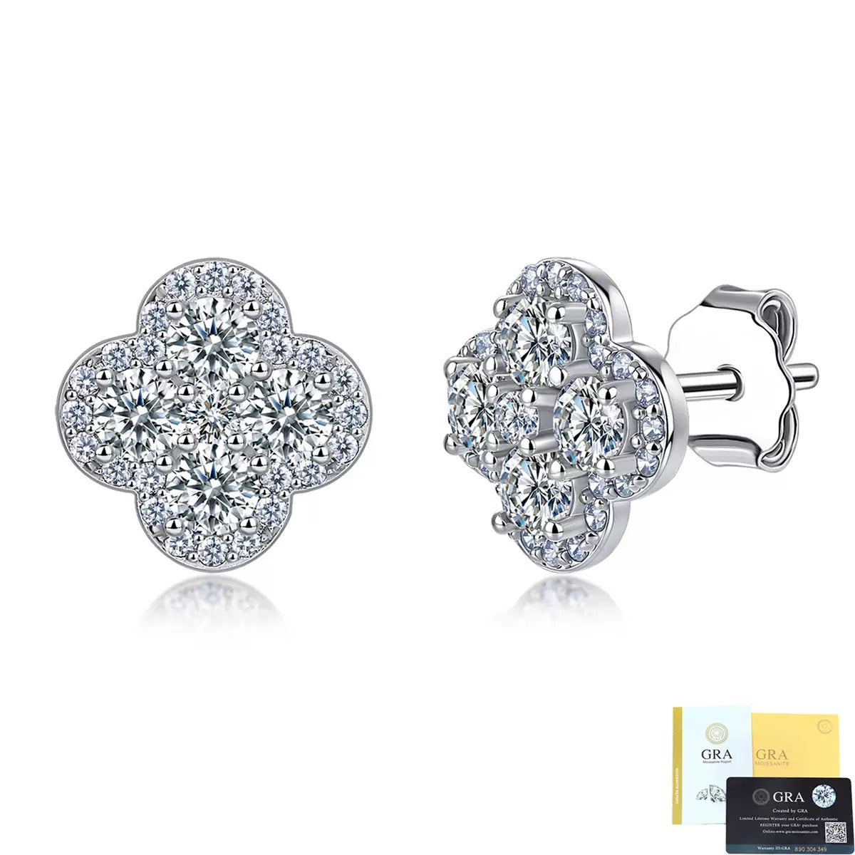 SSS - Clover leaf  brilliant Moissanite diamonds stud Earrings