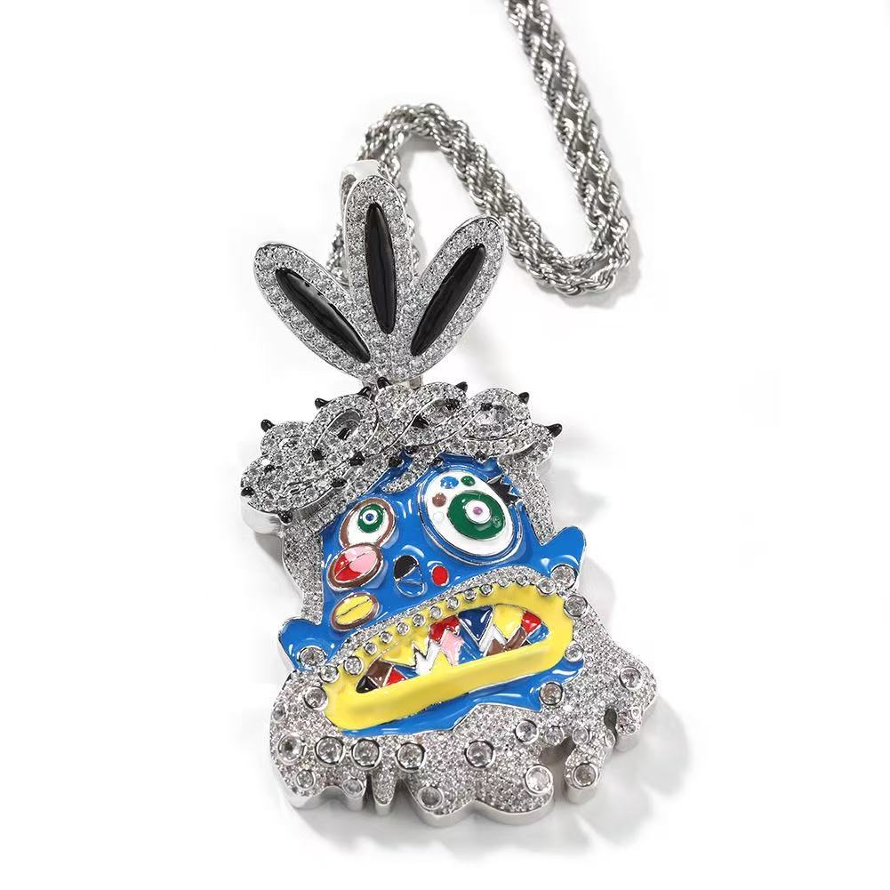 SSS - Cactus Jack Enamel icedout diamond Face pendant Custom bail and Rope twist chain