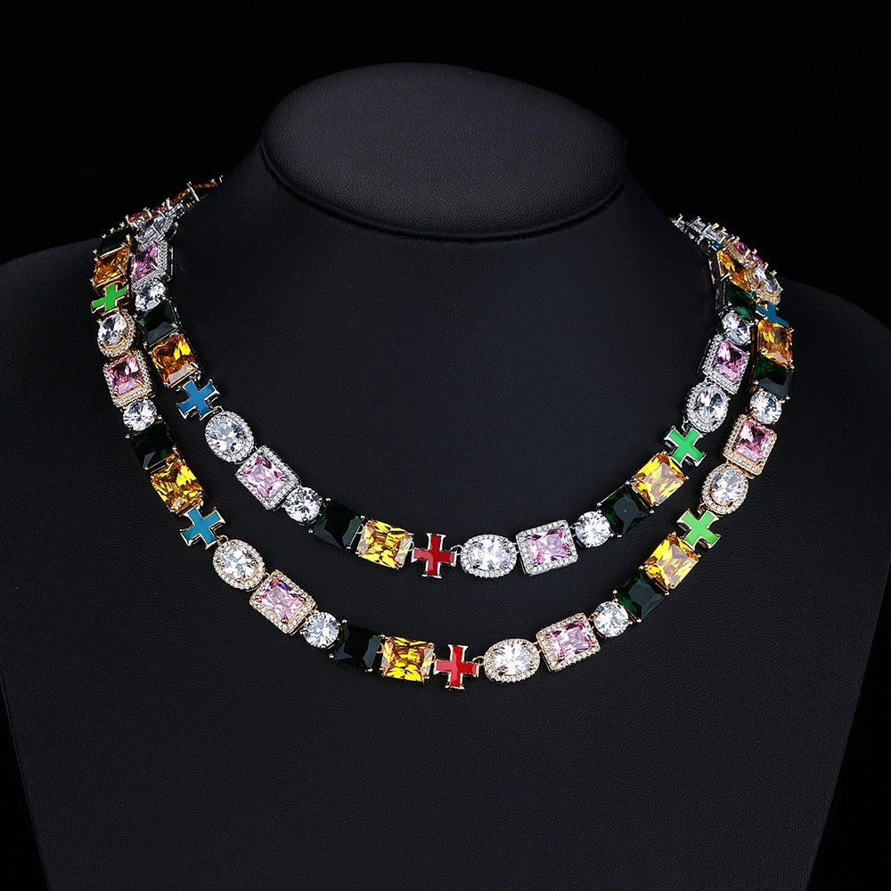 SSS - Sapphire Multi gemstone and Enamel charm Necklace