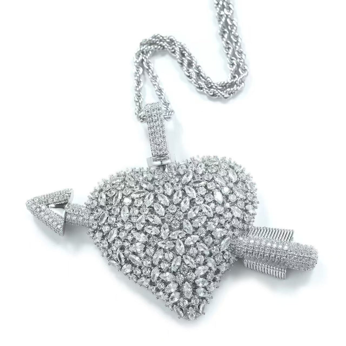 SSS - Heart Cupid icedout back photo pendant diamond Necklace