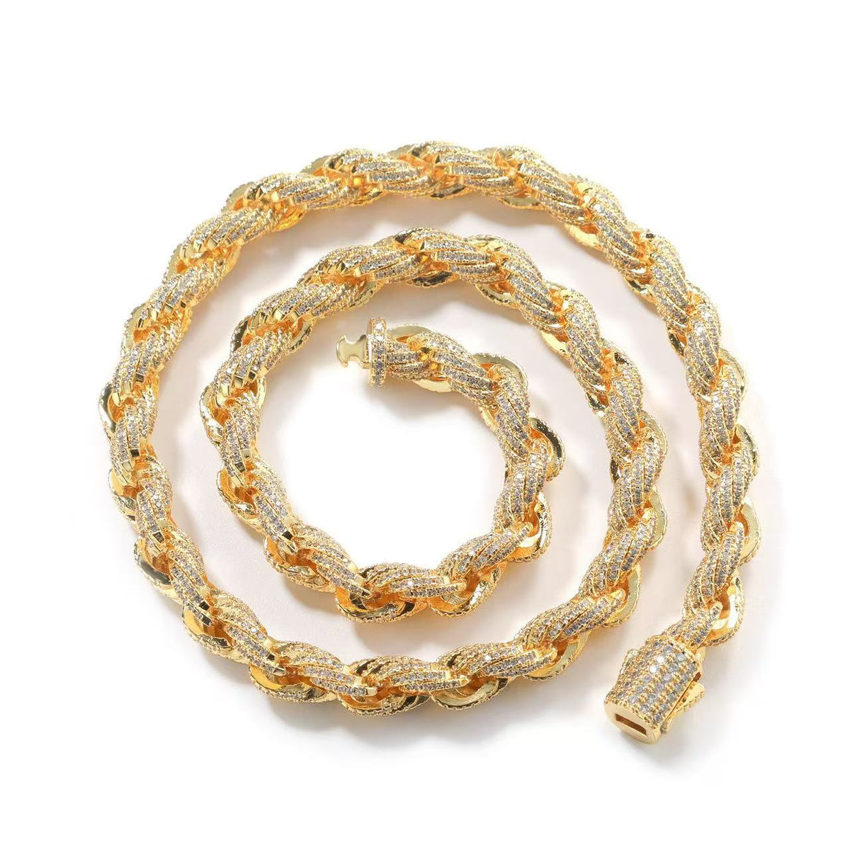 SSS - 8MM Rope twist diamond gold 14k solid gold chain necklace