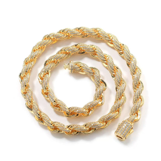 SSS - 8MM Rope twist diamond gold 14k solid gold chain necklace
