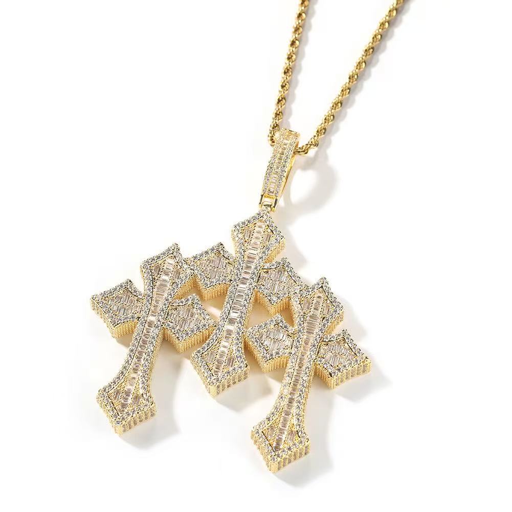 SSS- Tripple Cross Icedout Charm diamond pendant