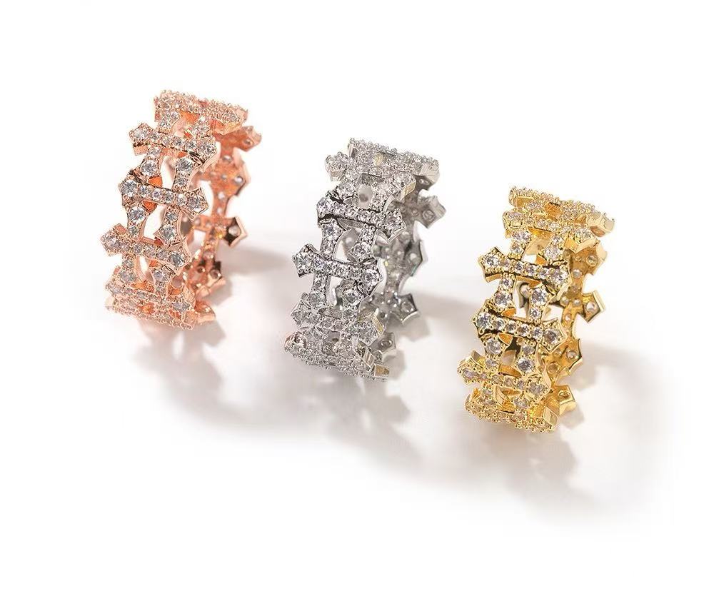 SSS -  Icedout Cross cluster diamond pointers Cut Ring