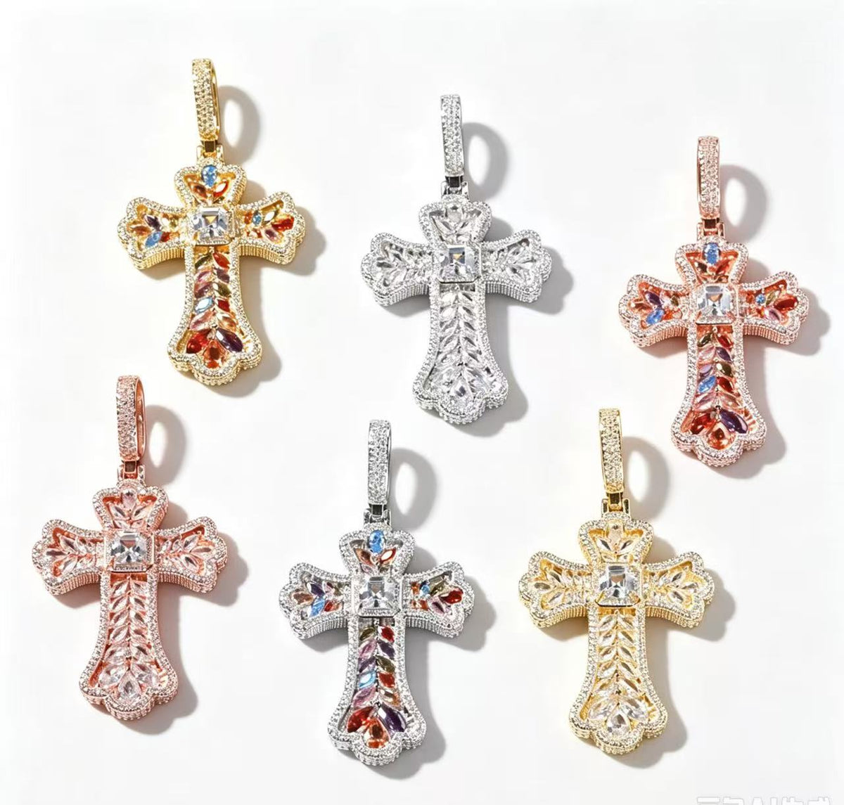 SSS - Icedout Ornate sapphire Cross gemstone Diamonds necklace