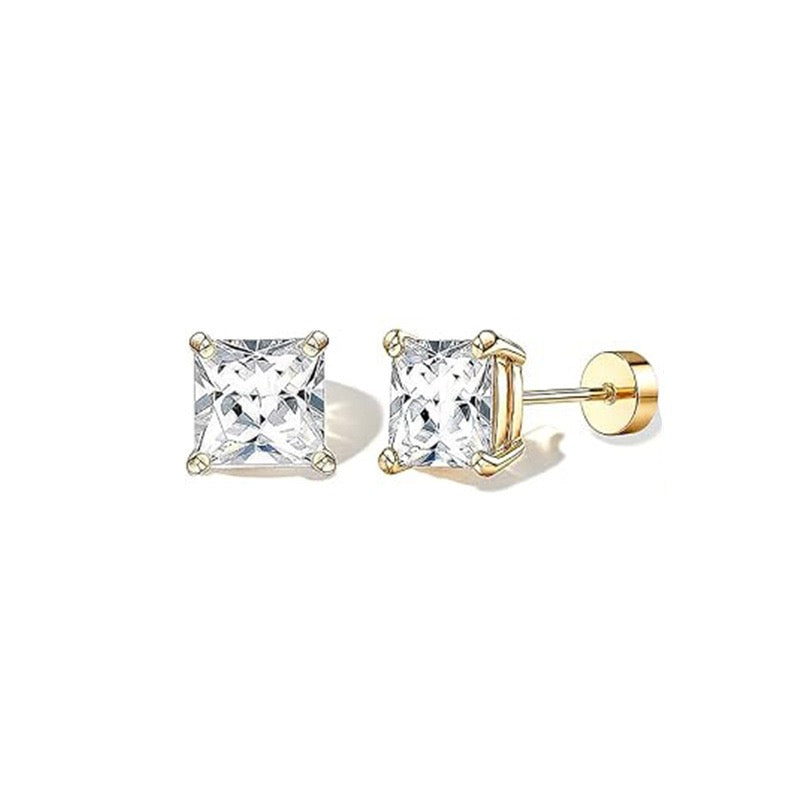 SSS - 4 prongs princess cut stud Moissanite diamond earrings