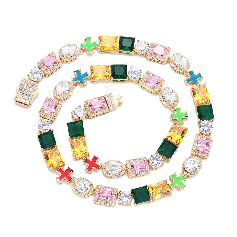 SSS - Sapphire Multi gemstone and Enamel charm Necklace