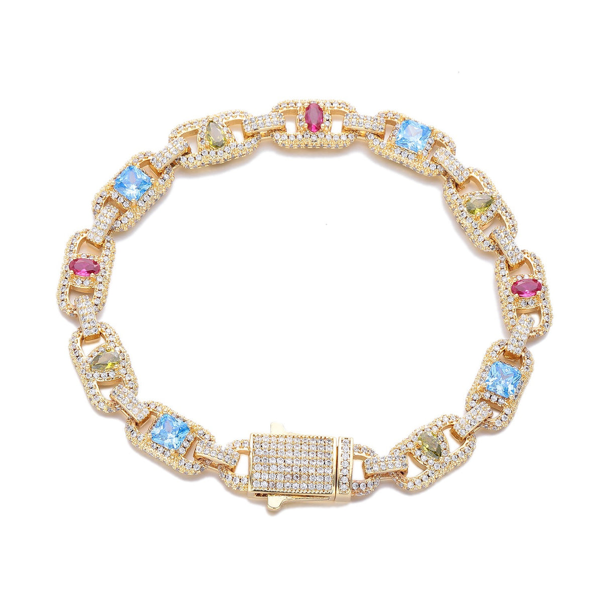 SSS - Sapphire Y shaped cut Rainbow Charm Cross Icedout diamond pendant Link