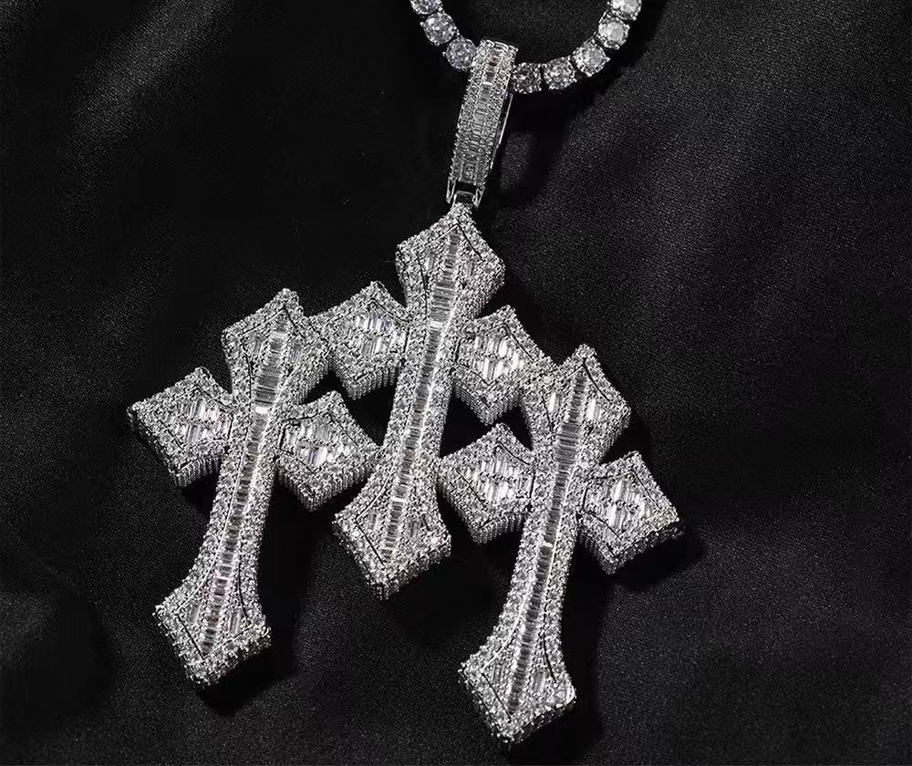 SSS- Tripple Cross Icedout Charm diamond pendant