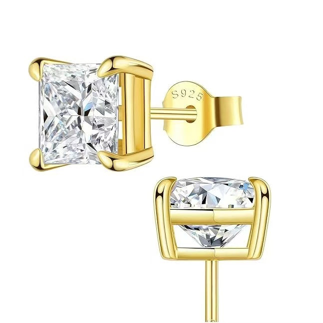 SSS - 4 prongs princess cut stud Moissanite diamond earrings