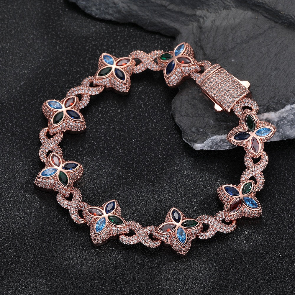 SSS - Four leaf Clover Multi color sapphire butterfly link bracelet