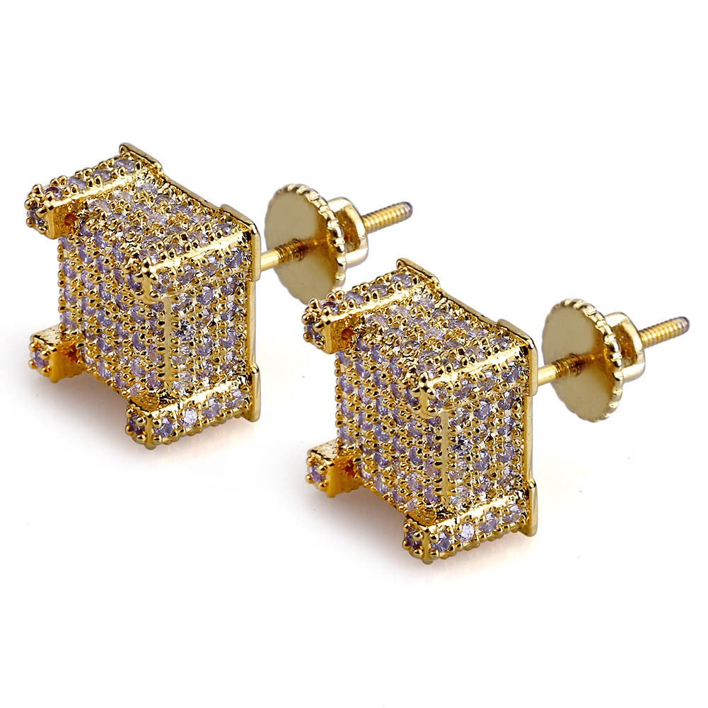 SSS - Icedout Square Cubic stud Moissanite Diamond Earrings