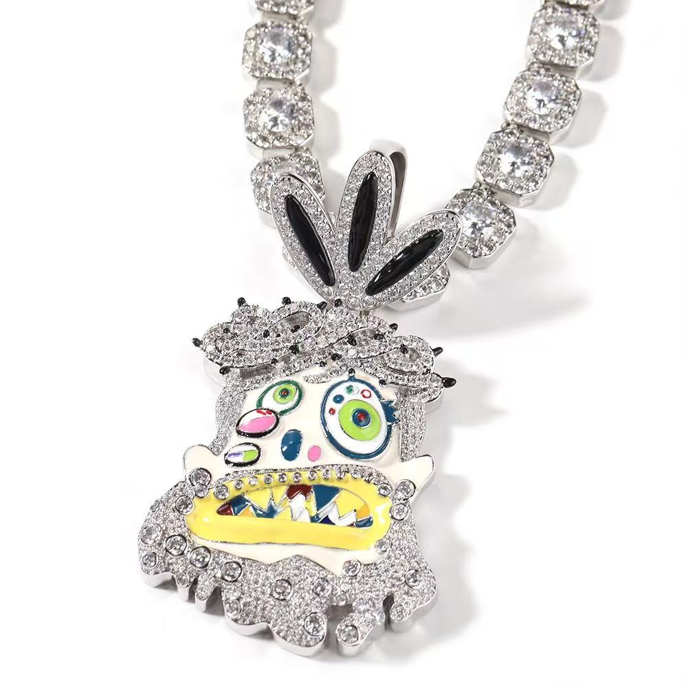 SSS - Cactus Jack Enamel icedout diamond Face pendant Custom bail and Rope twist chain