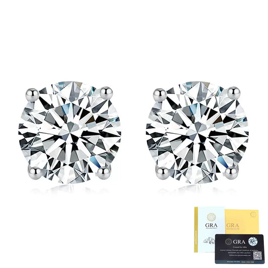 SSS - Round Cut Caushion brilliant 4 prongs Moissanite diamonds stud Earrings