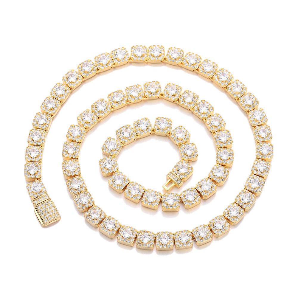 SSS - Emerald Cut Square Halo tennis diamond charm Necklace