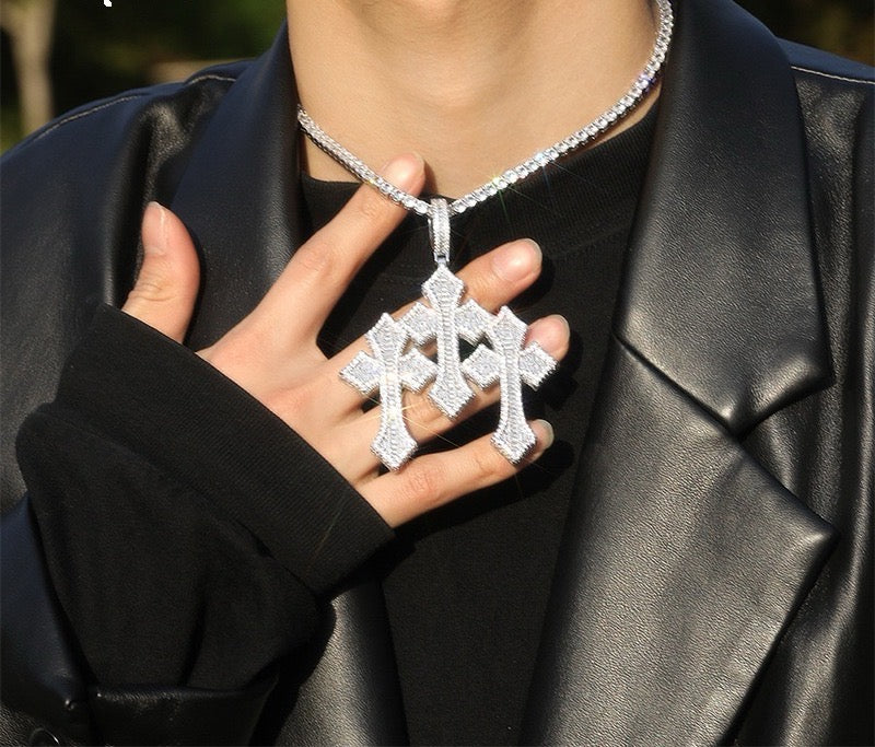 SSS- Tripple Cross Icedout Charm diamond pendant