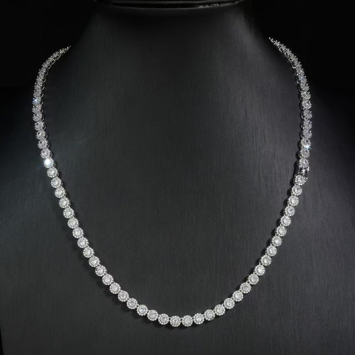 SSS - Round Cut Halo tennis diamond charm Necklace