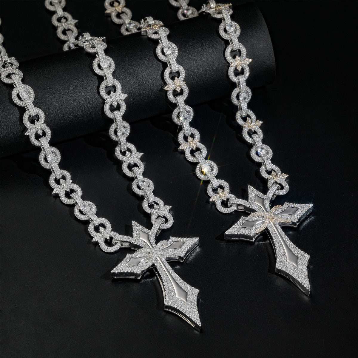 SSS - Sharp Cross Icedout diamond pendant Link Moissanite S925 diamond Necklace