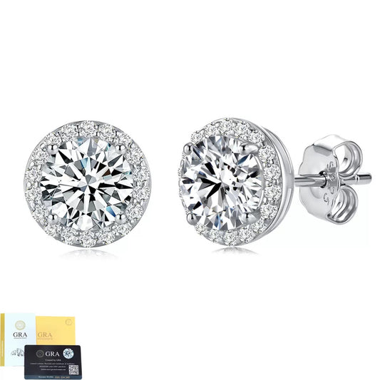 SSS - Round Halo Caushion brilliant Moissanite diamonds stud Earrings