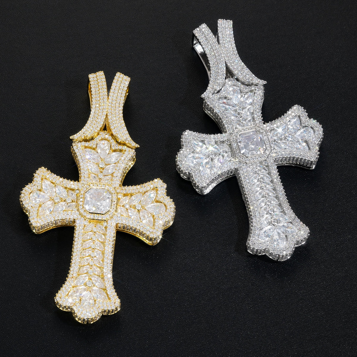 SSS - Cross Emerald Exed Bail diamond pendant plated gold