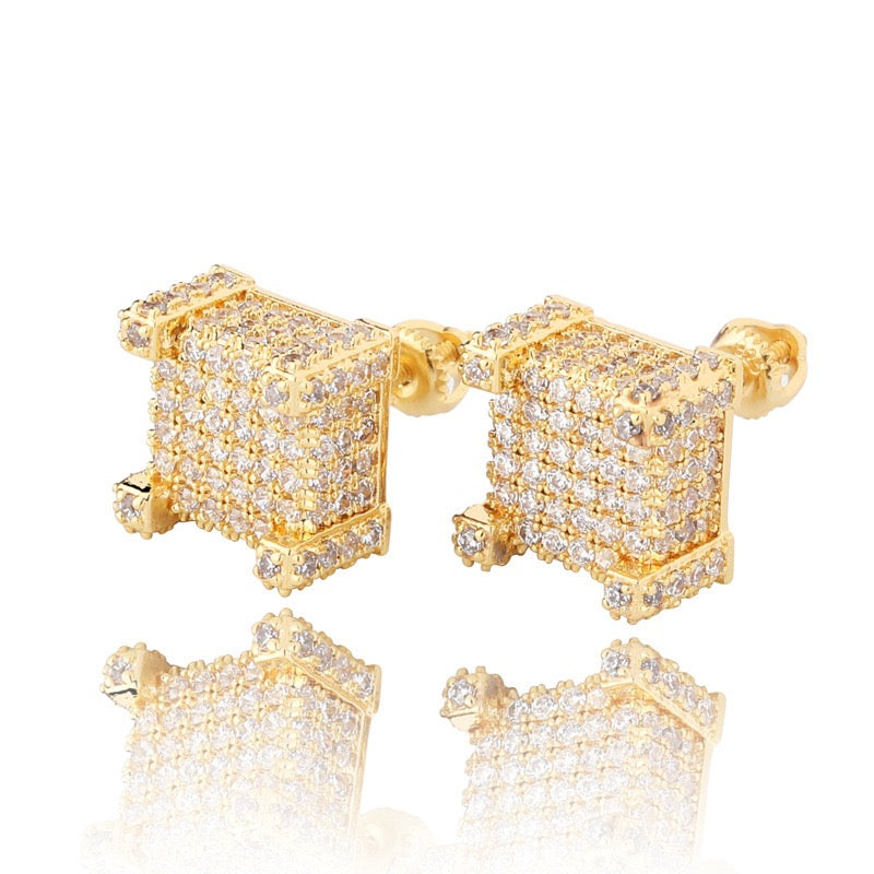 SSS - Icedout Square Cubic stud Moissanite Diamond Earrings