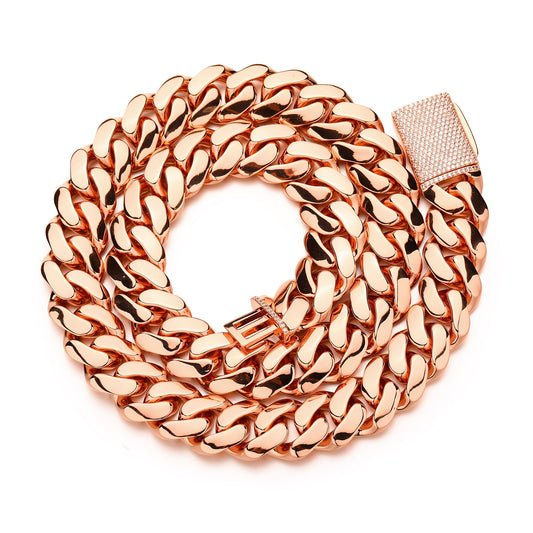 SSS - 10-22MM Rose gold Cuban 14k solid Miami Cuban Icedout clasps