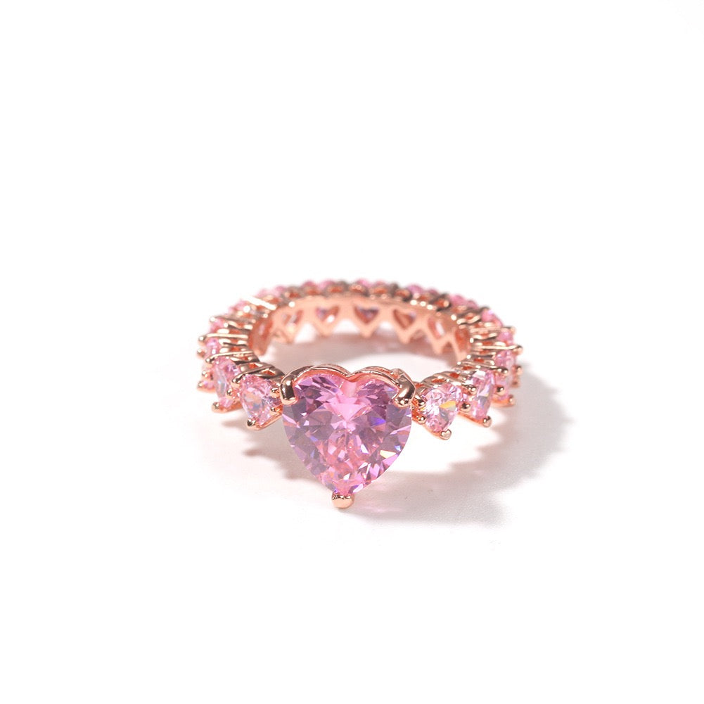 SSS - Rose Gold Pink Heart sapphire Eternity diamond Ring