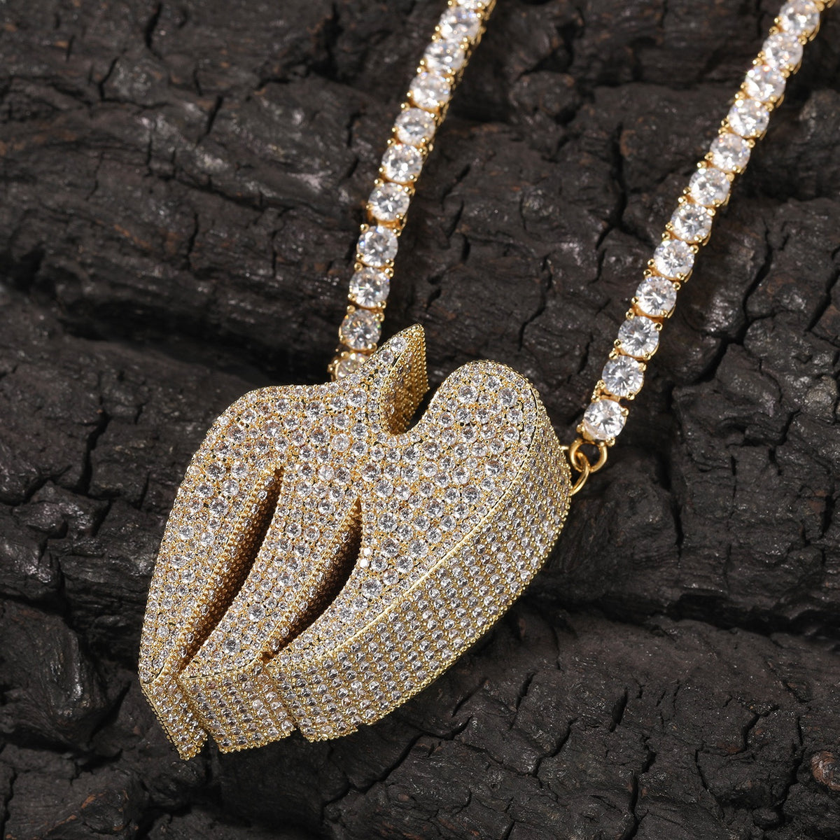 SSS - Bird 3D broken Heart pendant fully encrusted with tennis diamond Necklace