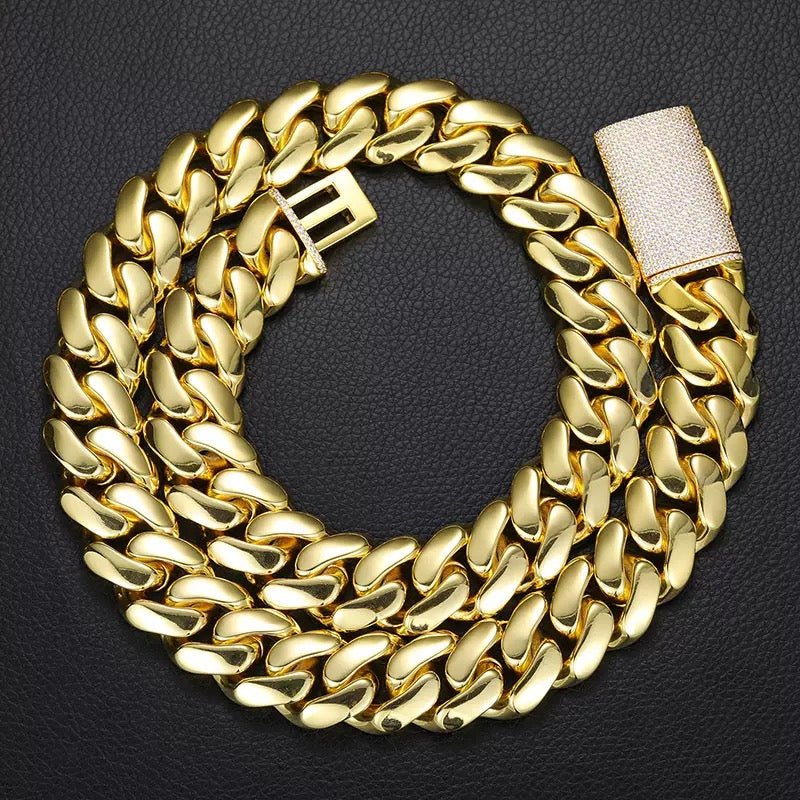 SSS - 10-22MM gold Cuban 14k solid Miami Cuban Icedout clasps