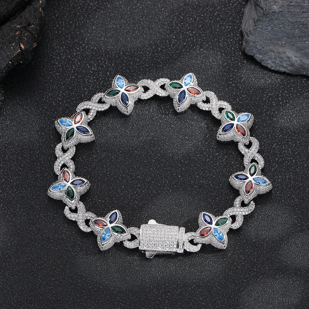 SSS - Four leaf Clover Multi color sapphire butterfly link bracelet