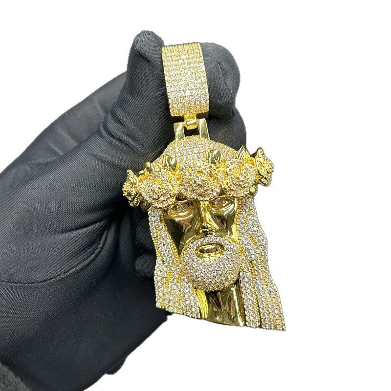 SSS - Icedout Jesus Head diamond pendant Roses crown