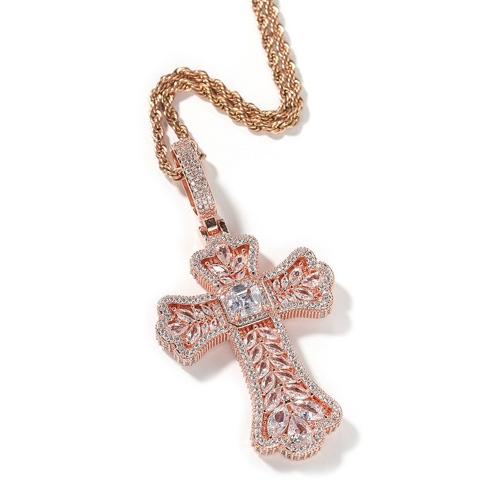 SSS - Icedout Ornate sapphire Cross gemstone Diamonds necklace