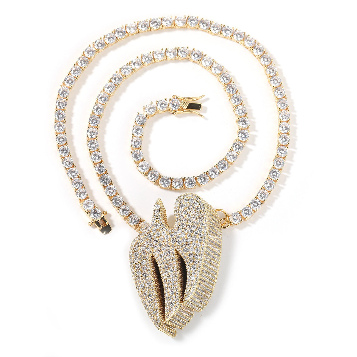 SSS - Bird 3D broken Heart pendant fully encrusted with tennis diamond Necklace