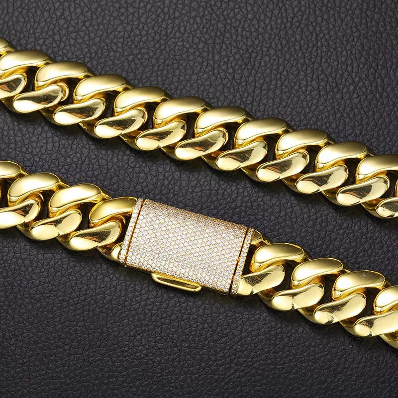 SSS - 10-22MM gold Cuban 14k solid Miami Cuban Icedout clasps