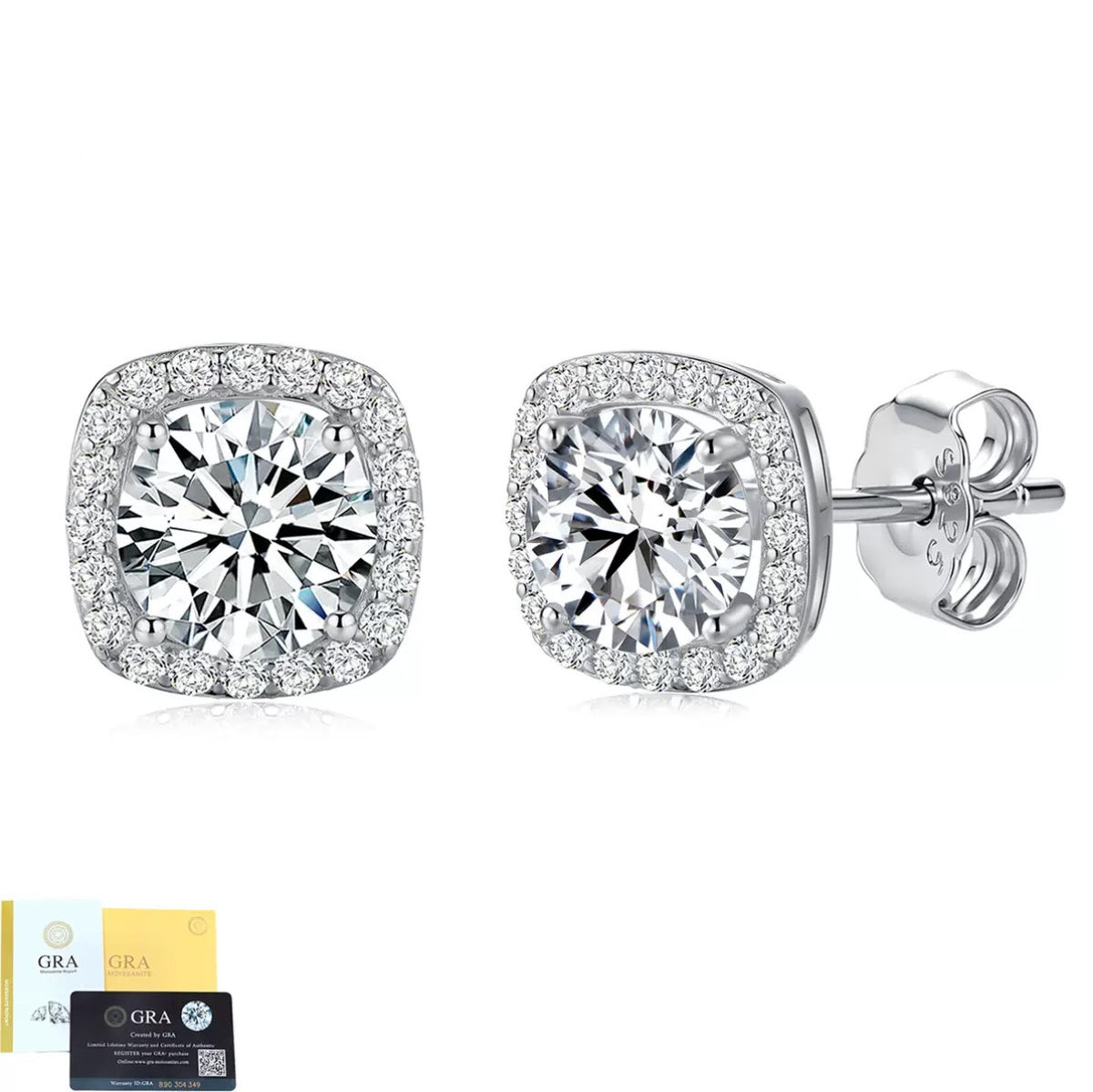 SSS - Square Halo Cut brilliant Moissanite diamonds stud Earrings