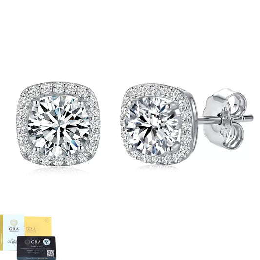SSS - Square Halo Cut brilliant Moissanite diamonds stud Earrings