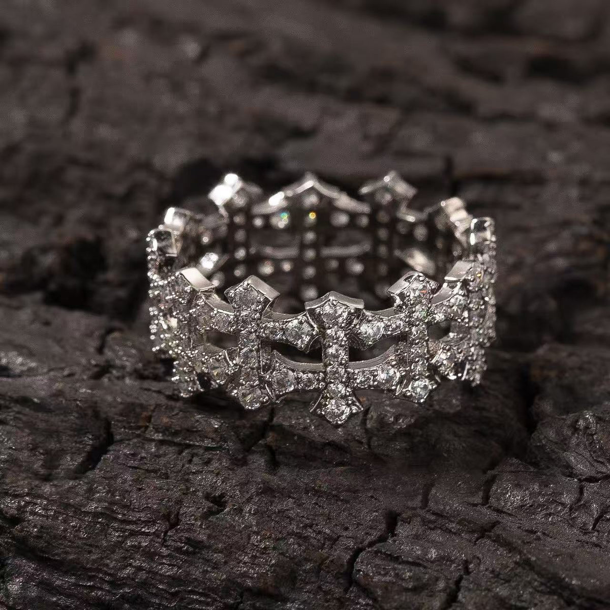 SSS -  Icedout Cross cluster diamond pointers Cut Ring