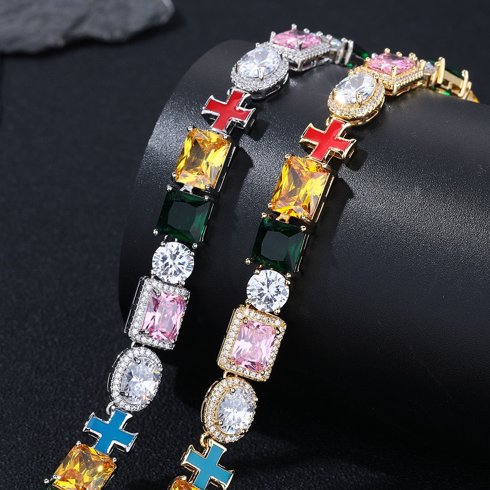 SSS - Sapphire Multi gemstone and Enamel charm Necklace