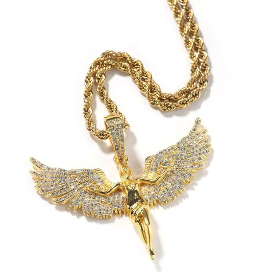 SSS - Angel iced out diamond pendant set 14k plated gold