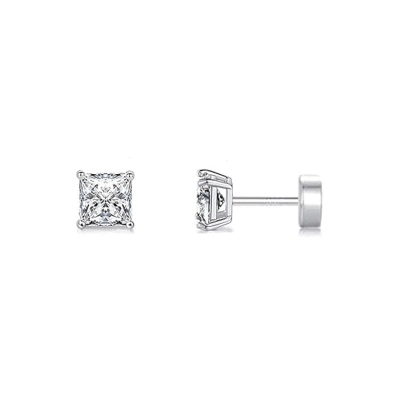 SSS - 4 prongs princess cut stud Moissanite diamond earrings